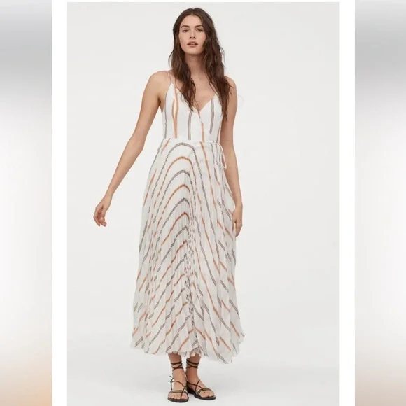 H&M Ivory Maxi Dress with Tan Stripes size 6 - Picture 2 of 16